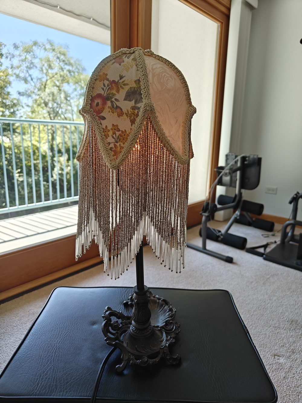 Vintage-Inspired Floral Beaded Table Lamp Shade - Cream and Gold
